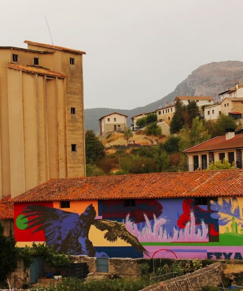 Mural exterior en Etxauri campo y pueblo